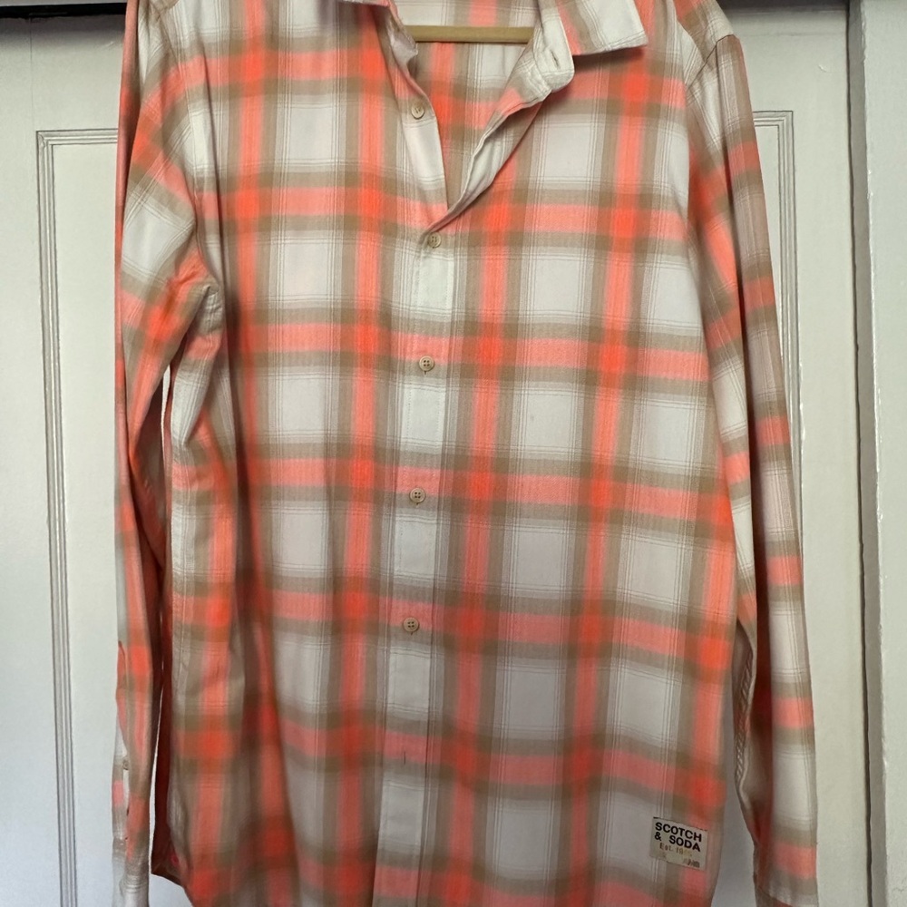 Scotch & Soda Orange and White Casual Button Down Shirt